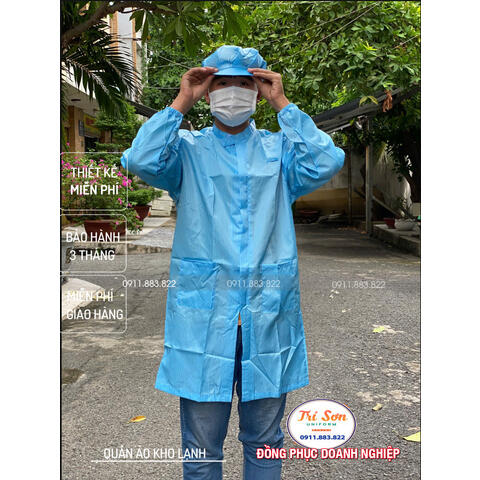 Áo Phòng Sạch Blouse  Xanh Dài Tay, Cổ Trụ ,Dây Kéo PSTS0011