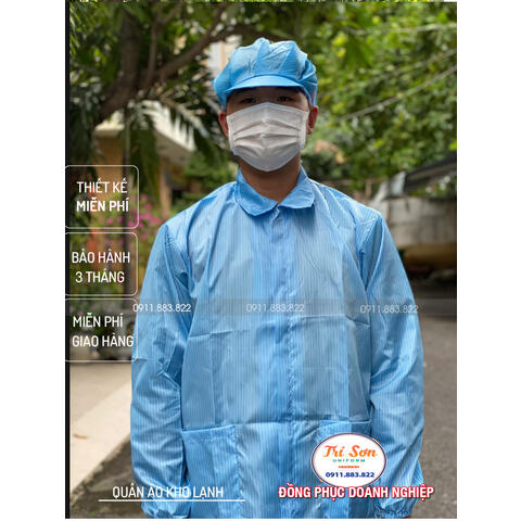 Áo Phòng Sạch Blouse Xanh Dài Tay,Cổ Bẻ ,Dây Kéo PSTS0012