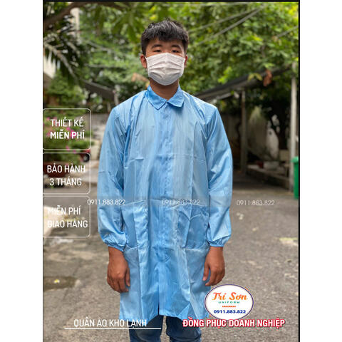 Áo Phòng Sạch Blouse Xanh ,Cổ Trụ ,Dây Kéo ,Dài Tay PSTS0013
