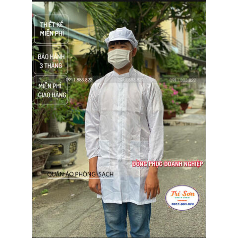 Áo Phòng Sạch Blouse Trắng Cổ Trụ, Dài Tay PSTS0030