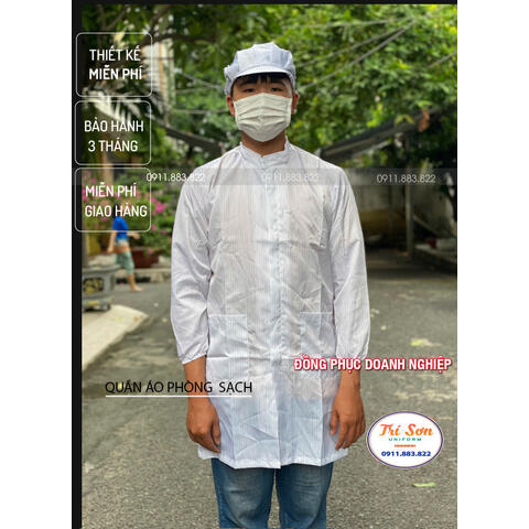 Áo Phòng Sạch Blouse Trắng, Cổ Bẻ ,Dài Tay PSTS0024