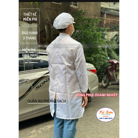 Áo Phòng Sạch Blouse Trắng Dài Tay Cổ Trụ PSTS0026