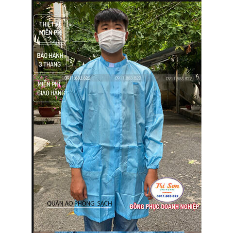 Áo Phòng Sạch Blouse Xanh Dài Tay, Cổ Bẻ PSTS0034