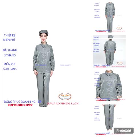 Quần Áo Phòng Sạch Xám  dài Tay ,Cổ Bẻ PSTS0041