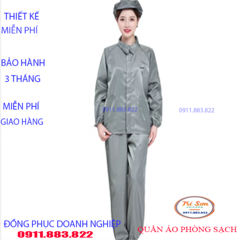 Quần Áo Phòng Sạch Màu Xám dài Tay ,Cổ Bẻ PSTS0046