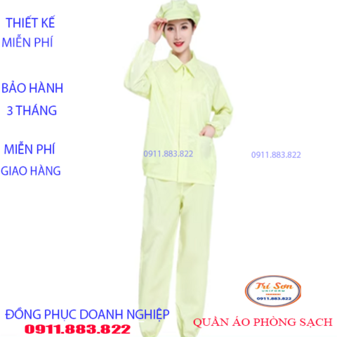 Quần Áo Phòng Sạch Màu Vàng dài Tay ,Cổ Bẻ PSTS0048