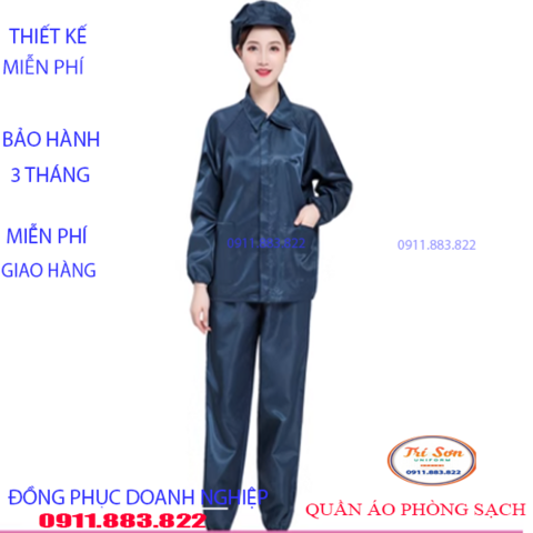 Quần Áo Phòng Sạch Màu Xanh Dương dài Tay ,Cổ Bẻ PSTS0047