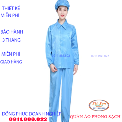 Quần Áo Phòng Sạch Màu Xanh dài Tay ,Cổ Bẻ PSTS0050