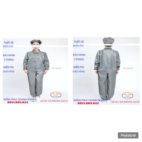 Quần Áo Phòng Sạch Màu Xám dài Tay ,Cổ Bẻ PSTS0052