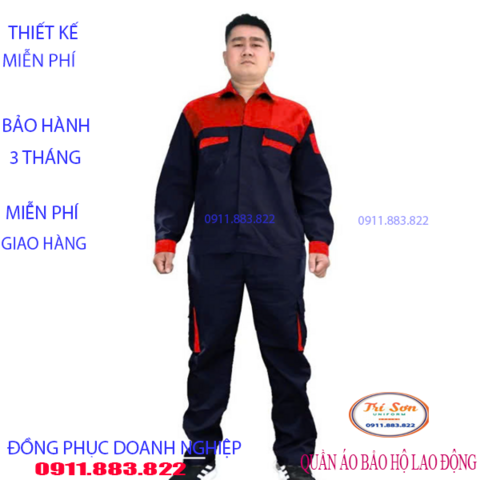 Đồng Phục Bảo Hộ Lao Động Màu Xanh Đen Phối Đỏ TS076
