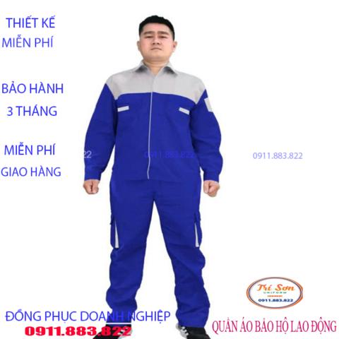 Đồng Phục Bảo Hộ Lao Động Màu Xanh Dương Phối Xám  TS0881
